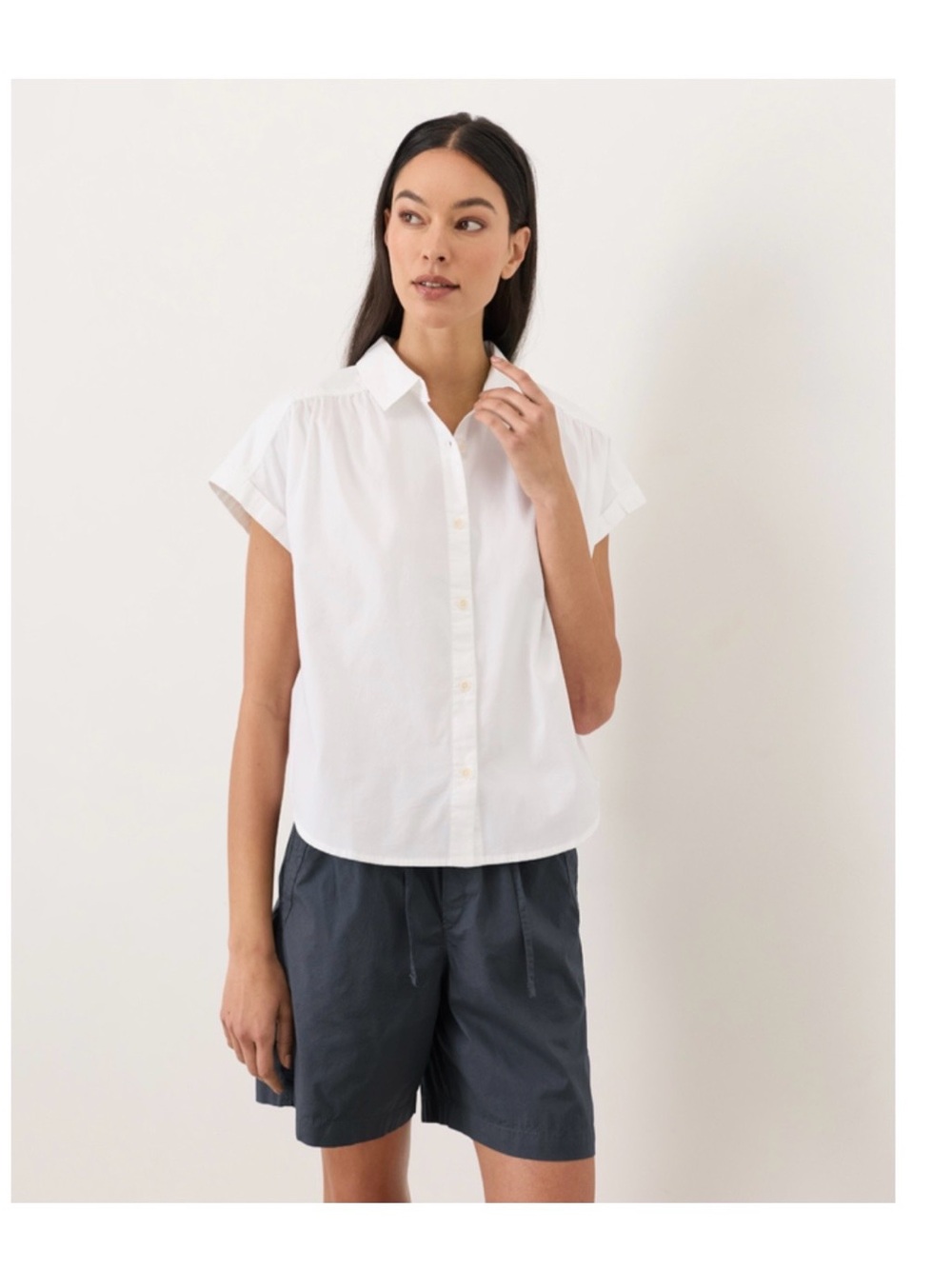 Pact White Short-Sleeve Button-Down Blouse